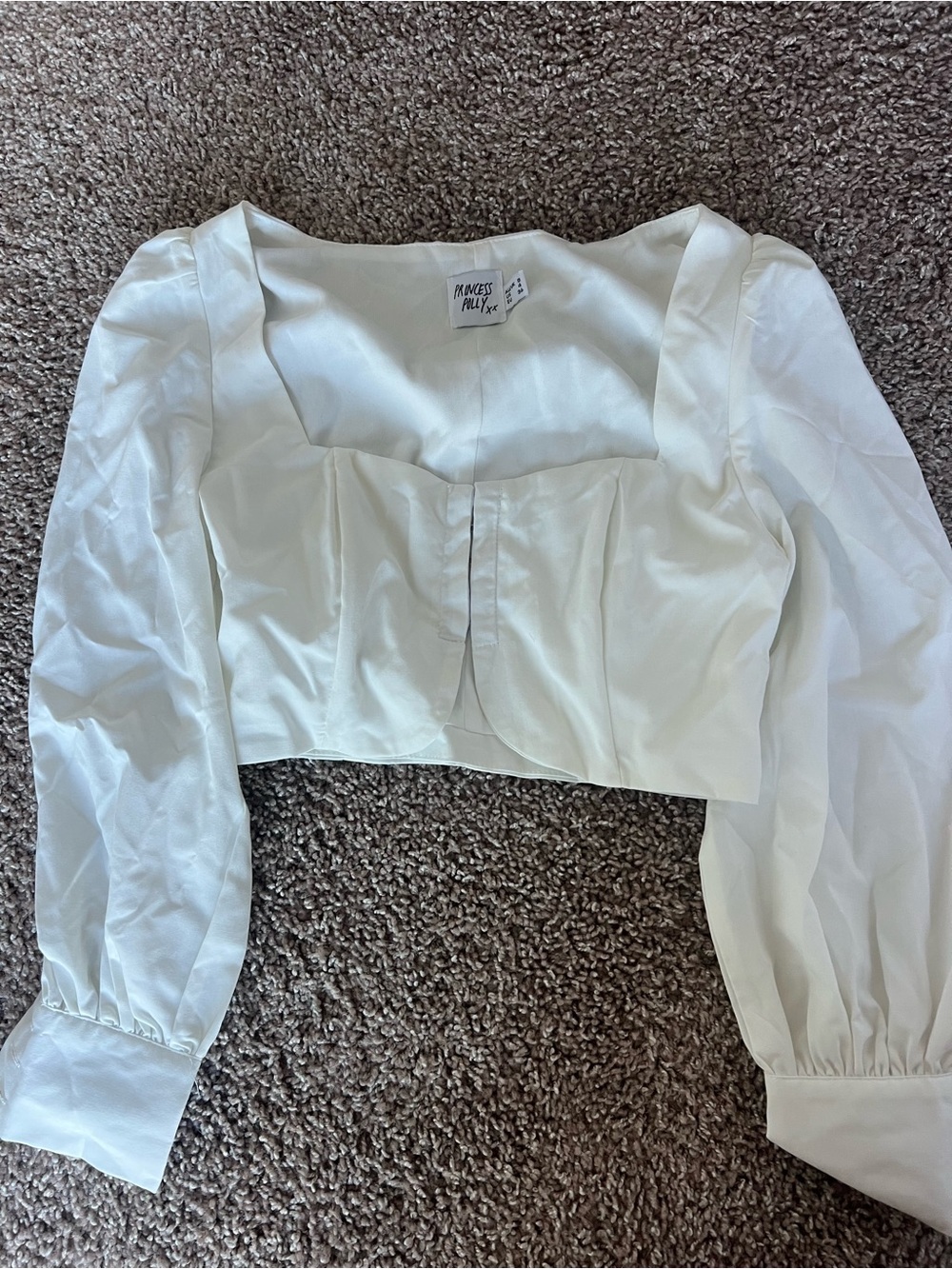 Princess Polly White Square Neck Puff Sleeve Crop Top